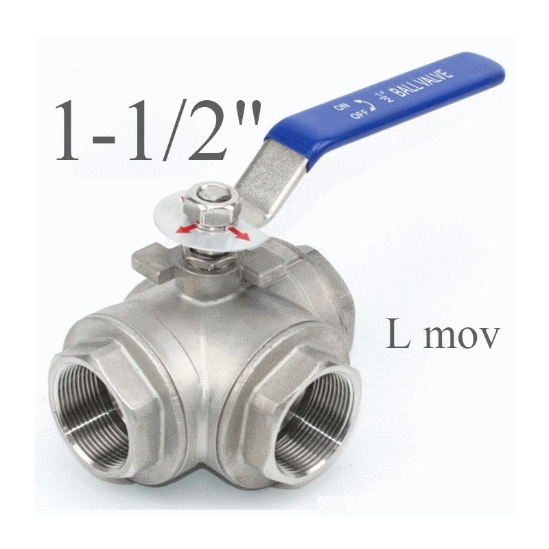 Valvola a sfera inox 3 vie 1-1/2"gas  movimento L