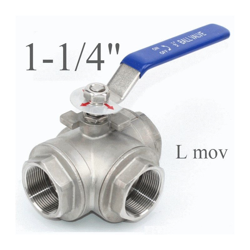 3 way stainless stell ball valves L movement 1-1/4"
