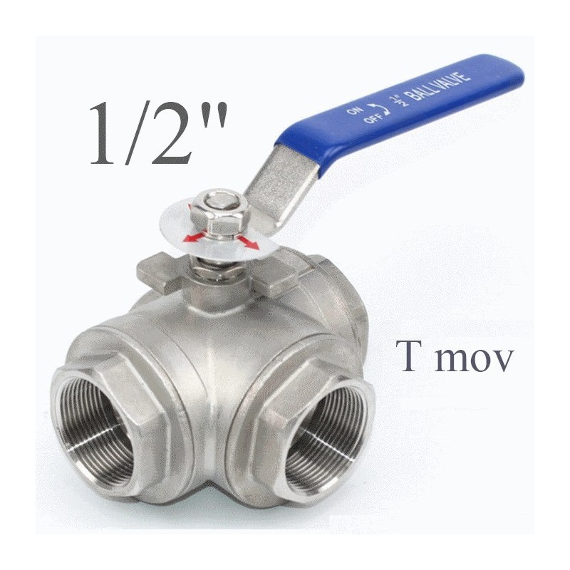3 way stainless stell ball valves T movement 1/2"