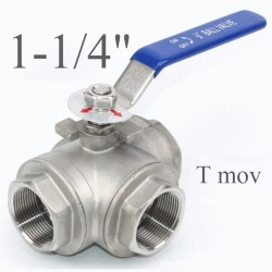 3 way stainless stell ball valves T movement 1-1/4"