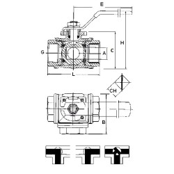 3 way stainless stell ball valves T movement 1-1/2"