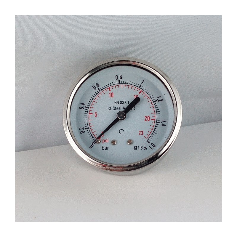 Manometro Inox 1,6 Bar diametro dn 63mm posteriore Manometro Inox 1,6 Bar diametro dn 63mm posteriore