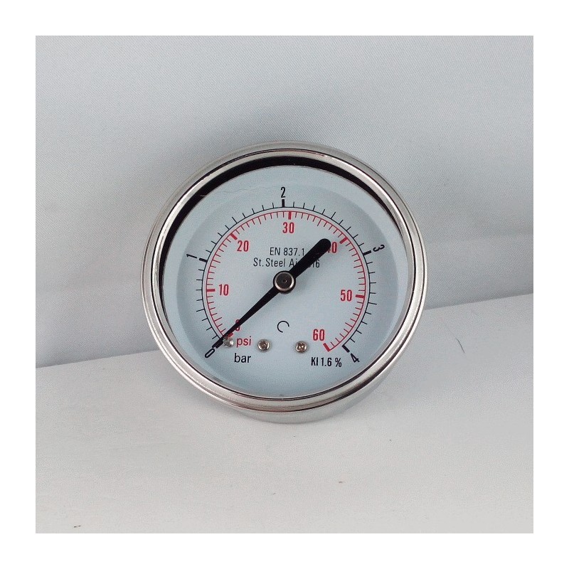 Stainless steel pressure gauge 4 Bar diameter dn 63mm back