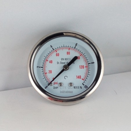 Stainless steel pressure gauge 10 Bar diameter dn 63mm back