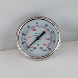 Stainless steel pressure gauge 160 Bar diameter dn 63mm back