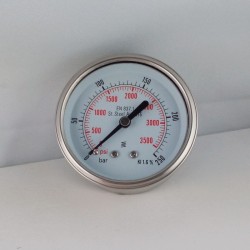 Stainless steel pressure gauge 250 Bar diameter dn 63mm back