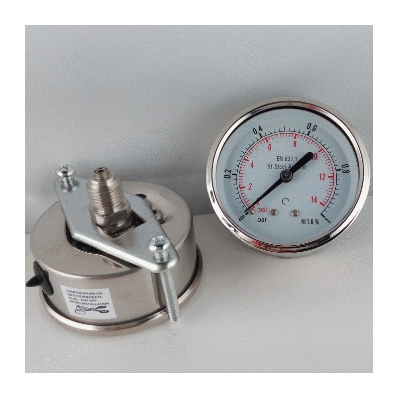 Stainless steel pressure gauge 1 Bar dn 63mm u-clamp