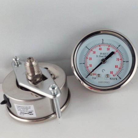 Stainless steel pressure gauge 6 Bar dn 63mm u-clamp