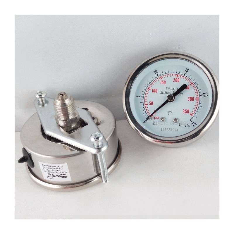 Stainless steel pressure gauge 25 Bar dn 63mm u-clamp