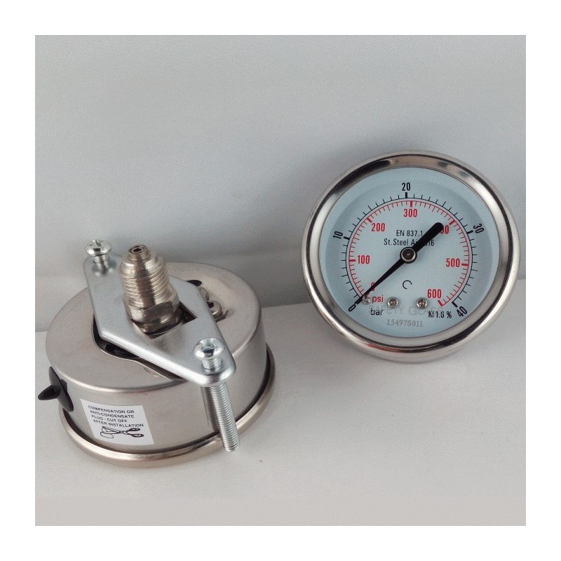 Stainless steel pressure gauge 40 Bar dn 63mm u-clamp