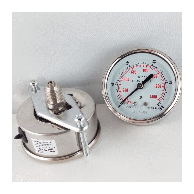 Stainless steel pressure gauge 100 Bar dn 63mm u-clamp