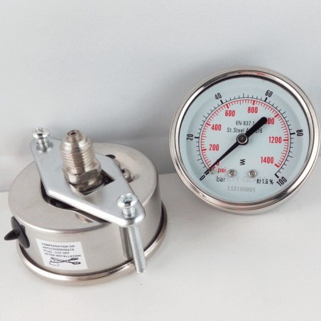 Stainless steel pressure gauge 100 Bar dn 63mm u-clamp