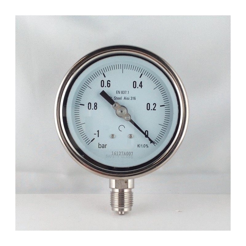 Stainless steel vacuum gauge 1 Bar diameter dn 100mm bottom