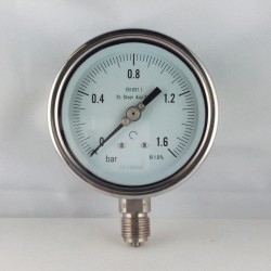 Stainless steel pressure gauge 1,6 Bar diameter dn 100mm bottom