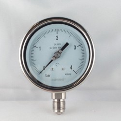 Stainless steel pressure gauge 4 Bar diameter dn 100mm bottom