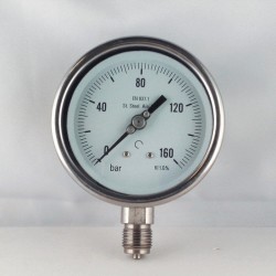 Stainless steel pressure gauge 160 Bar diameter dn 100mm bottom