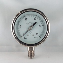 Stainless steel pressure gauge 25 Bar diameter dn 100mm bottom