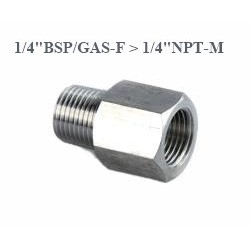 Raccordo adattatore inox da F 1/4" Gas a  M 1/4" NPT