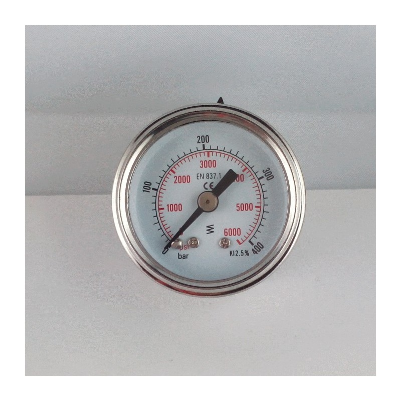 Glycerine filled pressure gauge for washer 400 Bar dn 40mm back