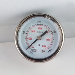 Glycerine filled pressure gauge for washer 400 Bar dn 50mm back