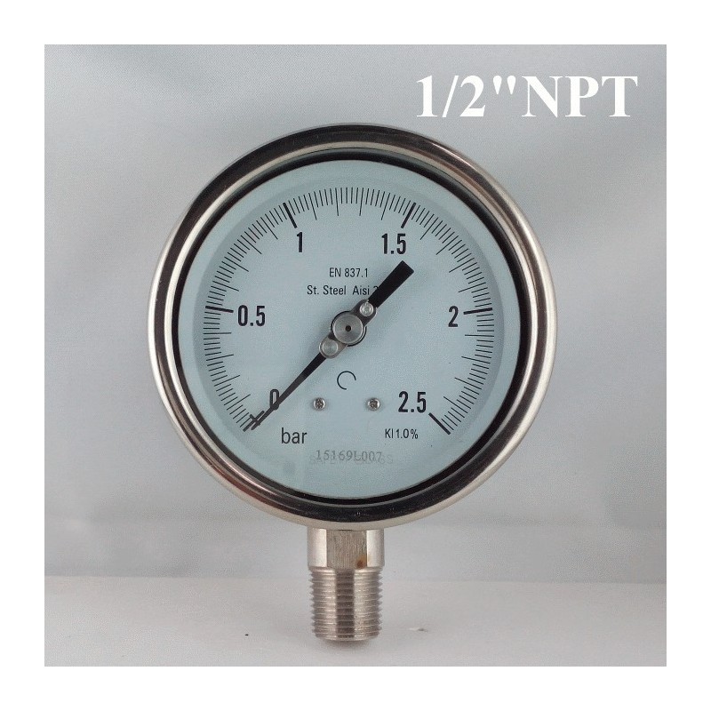 Manometro Inox 2,5 Bar diametro dn 100mm rad 1/2"NPT
