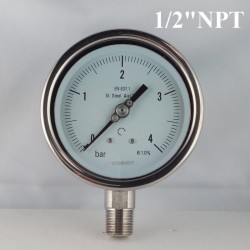 Stainless steel pressure gauge 4 Bar diameter dn 100mm bott.1/2" NPT