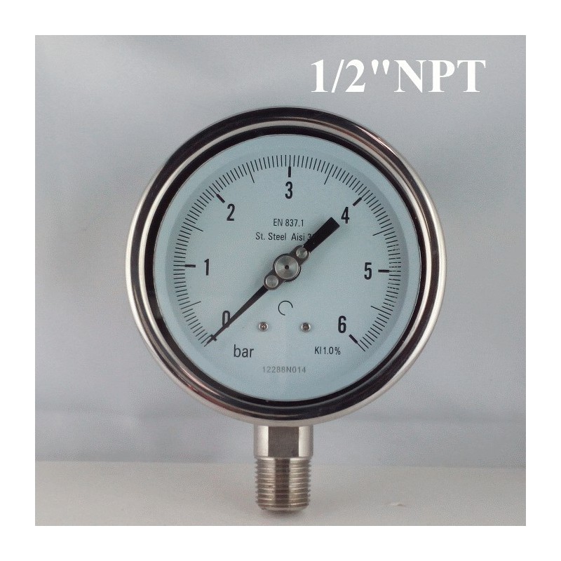 Manometro Inox 6 Bar diametro dn 100mm rad. 1/2" NPT