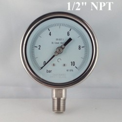 Stainless steel pressure gauge 10 Bar diameter dn 100mm bott. 1/2" NPT