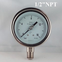 Stainless steel pressure gauge 16 Bar diameter dn 100mm bott. 1/2" NPT