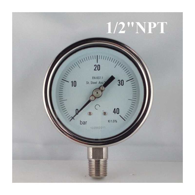 Stainless steel pressure gauge 40 Bar diameter dn 100mm bott. 1/2" NPT
