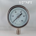 Stainless steel pressure gauge 100 Bar diameter dn 100mm bott. 1/2" NPT