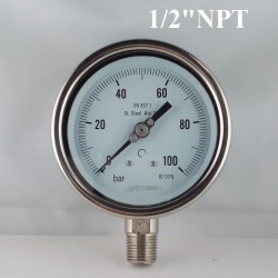 Manometro Inox 100 Bar diametro dn 100mm rad. 1/2" NPT