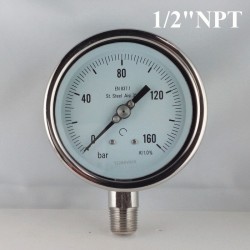 Stainless steel pressure gauge 160 Bar diameter dn 100mm bott. 1/2" NPT