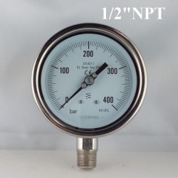 Stainless steel pressure gauge 400 Bar diameter dn 100mm bott. 1/2" NPT