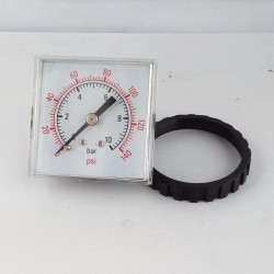 Panel square pressure gauge 10 Bar 48x48mm with loking ring