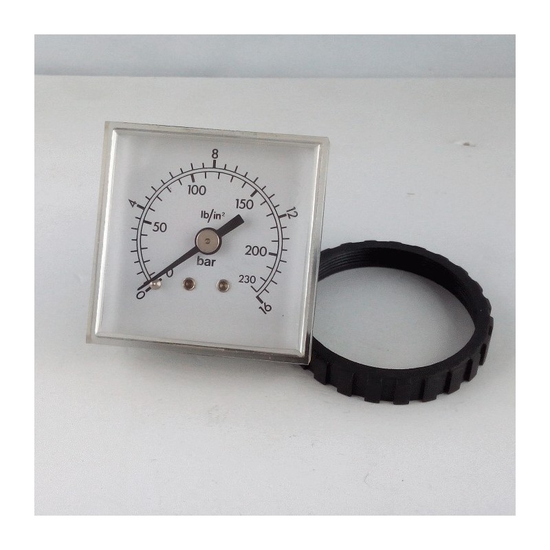 Panel square pressure gauge 16 Bar 48x48mm with loking ring