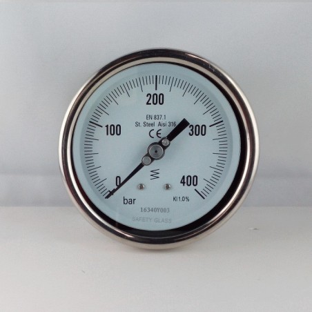 Stainless steel pressure gauge 400 Bar diameter dn 100mm back