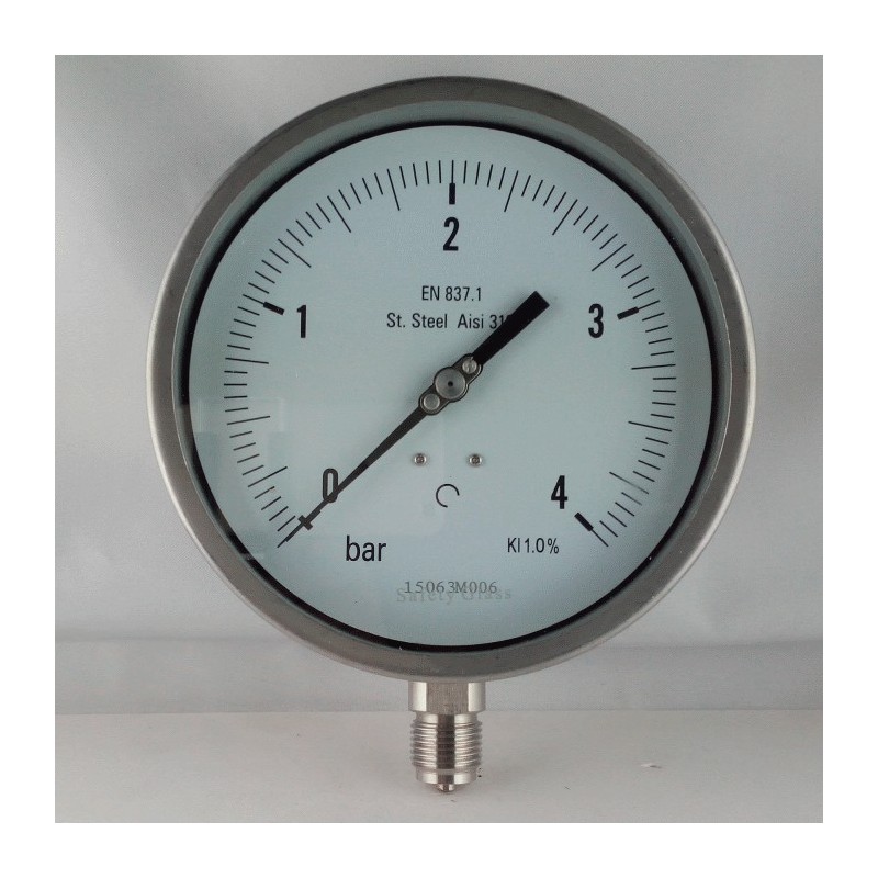 Stainless steel pressure gauge 4 Bar dn 150mm bottom or back flange