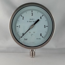 Stainless steel pressure gauge 6 Bar dn 150mm bottom or back flange