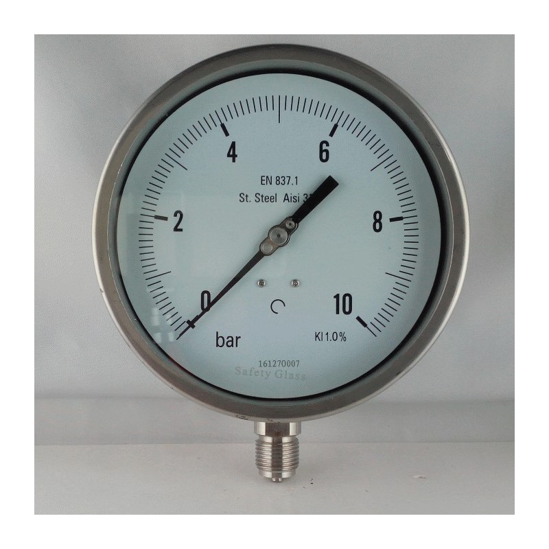 Stainless steel pressure gauge 10 Bar dn 150mm bottom or back flange Stainless steel pressure gauge 10 Bar dn 150mm bottom or back flange
