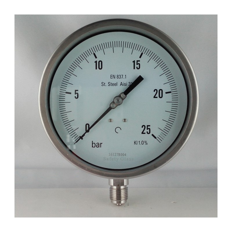 Stainless steel pressure gauge 25 Bar dn 150mm bottom or back flange Stainless steel pressure gauge 25 Bar dn 150mm bottom or back flange
