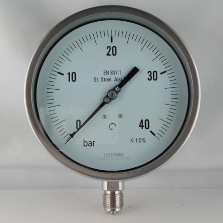 Stainless steel pressure gauge 40 Bar dn 150mm bottom or back flange