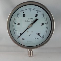 Stainless steel pressure gauge 100 Bar dn 150mm bottom or back flange