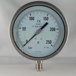 Stainless steel pressure gauge 250 Bar dn 150mm bottom or back flange