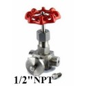 3 Way Stainless steel needle valve for gauge 1/2"Bsp