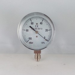 Capsule pressure gauge -100 mBar diameter dn 63mm bottom