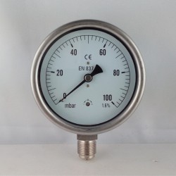 Capsule pressure gauge 100 mBar diameter dn 100mm bottom