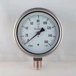 Capsule pressure gauge 160 mBar diameter dn 100mm bottom