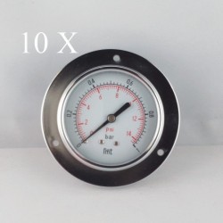 10 pcs Dry pressure gauges flanged 1 Bar diameter dn 63mm 1/4"Bspp connection
