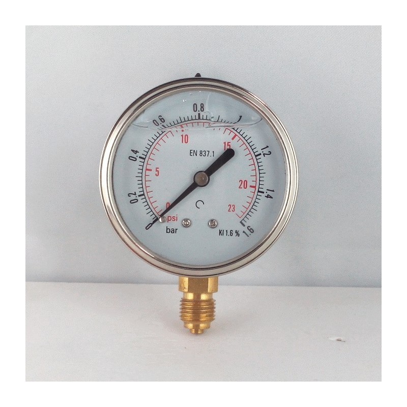 Glycerine filled pressure gauge 1,6 Bar diameter dn 63mm bottom
